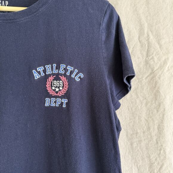 GAP‎ Crewneck T-Shirt Short Sleeve Cotton Navy Athletic Department Size L TALL - Picture 6 of 11